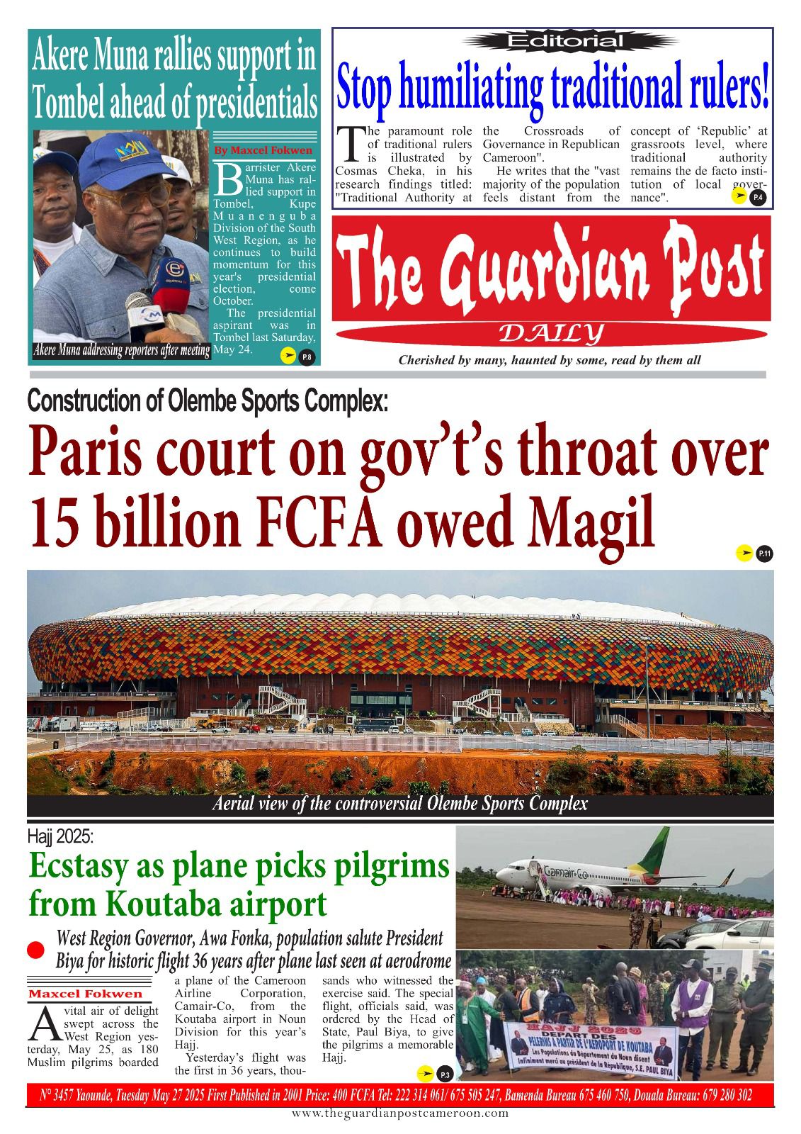 Une du journal THE GUARDIAN POST N°3457