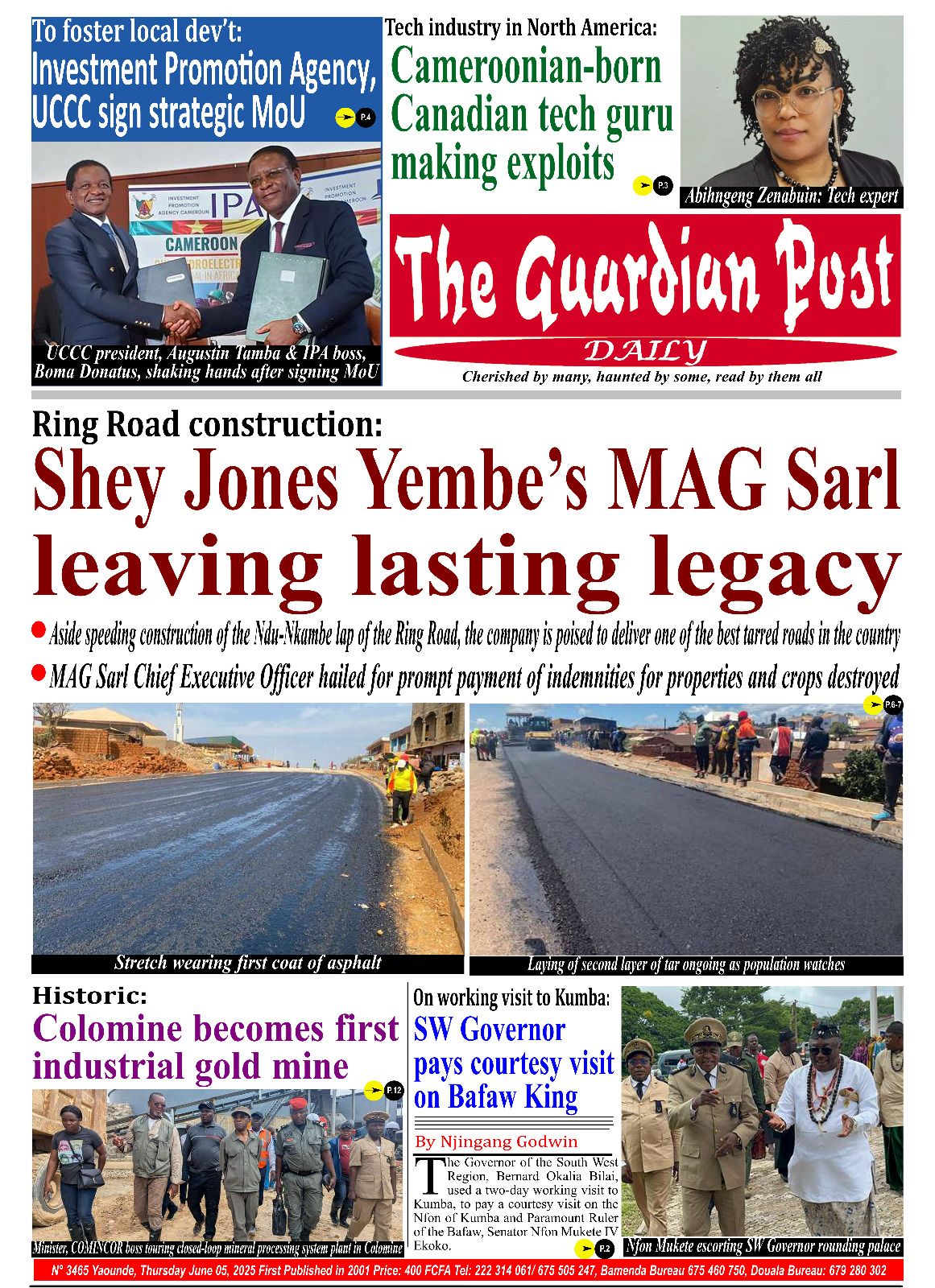 Une du journal THE GUARDIAN POST N°3465