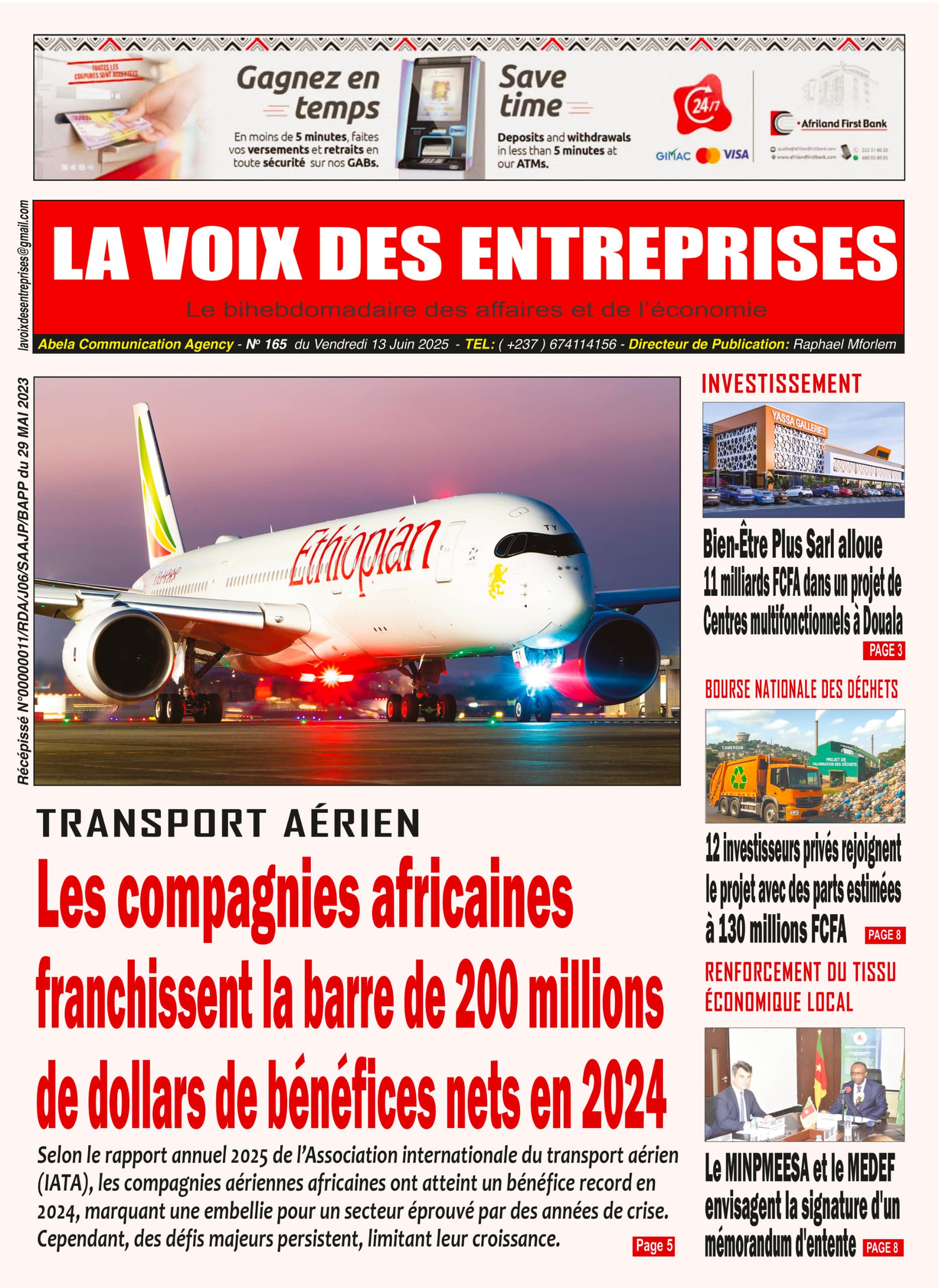 Une du journal LA VOIX DES ENTREPRISES N°165