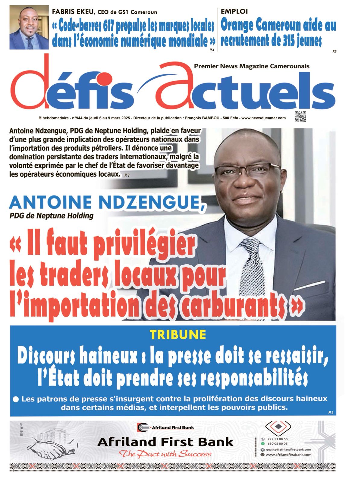 Une du journal DÉFIS ACTUELS N°944