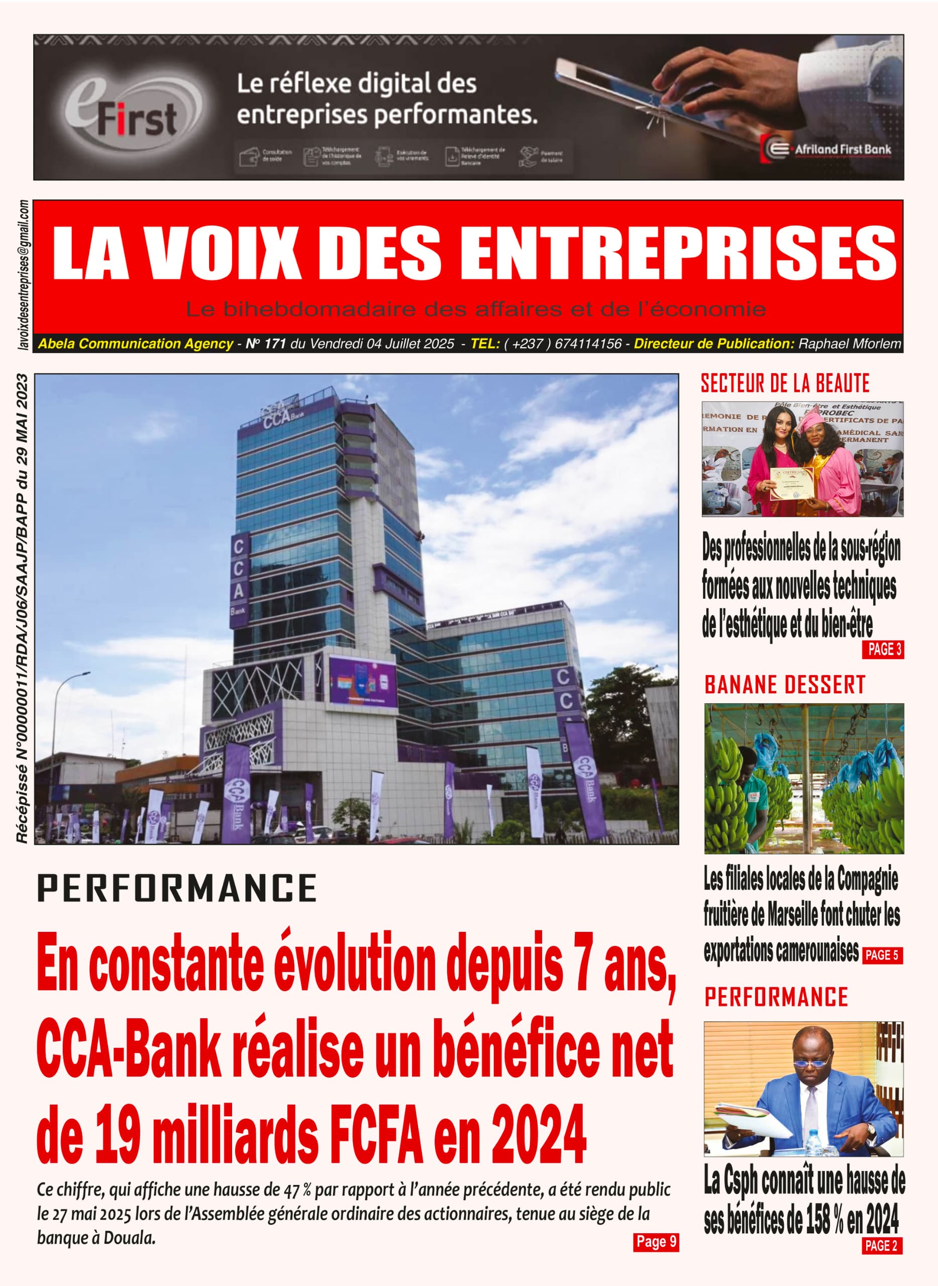 Une du journal LA VOIX DES ENTREPRISES N°171