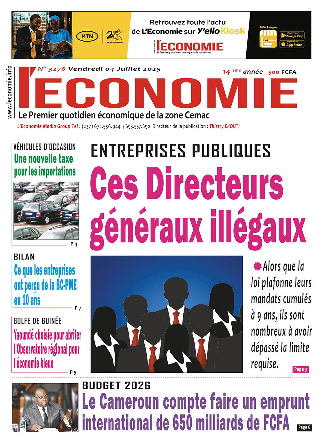 Une du journal L'ECONOMIE N°3184