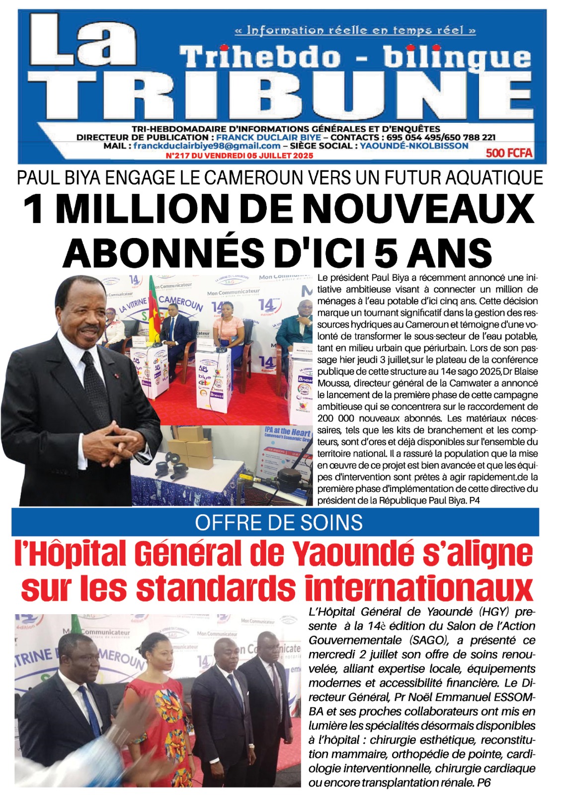Une du journal LA TRIBUNE N°217