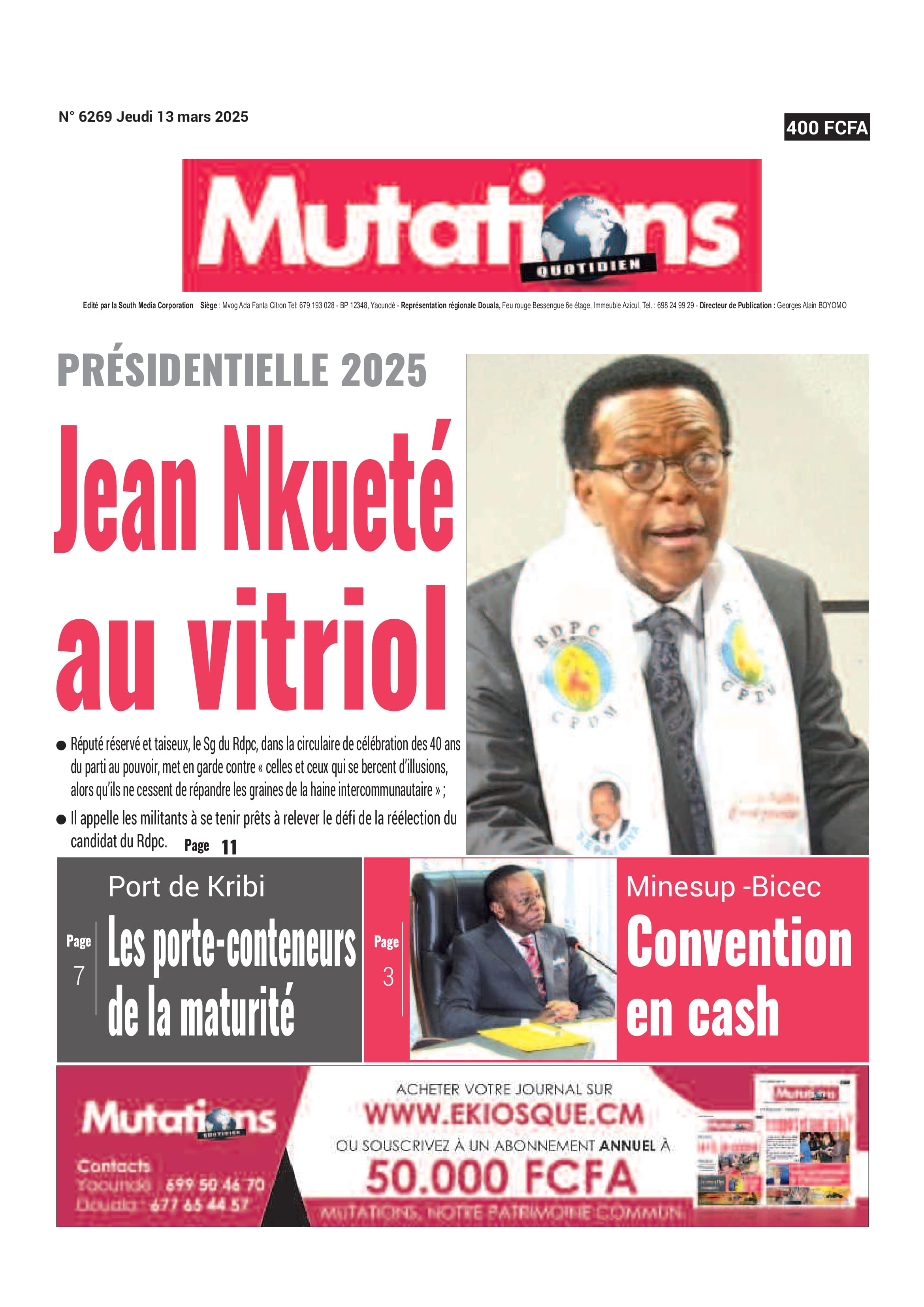 Une du journal MUTATIONS N°6269