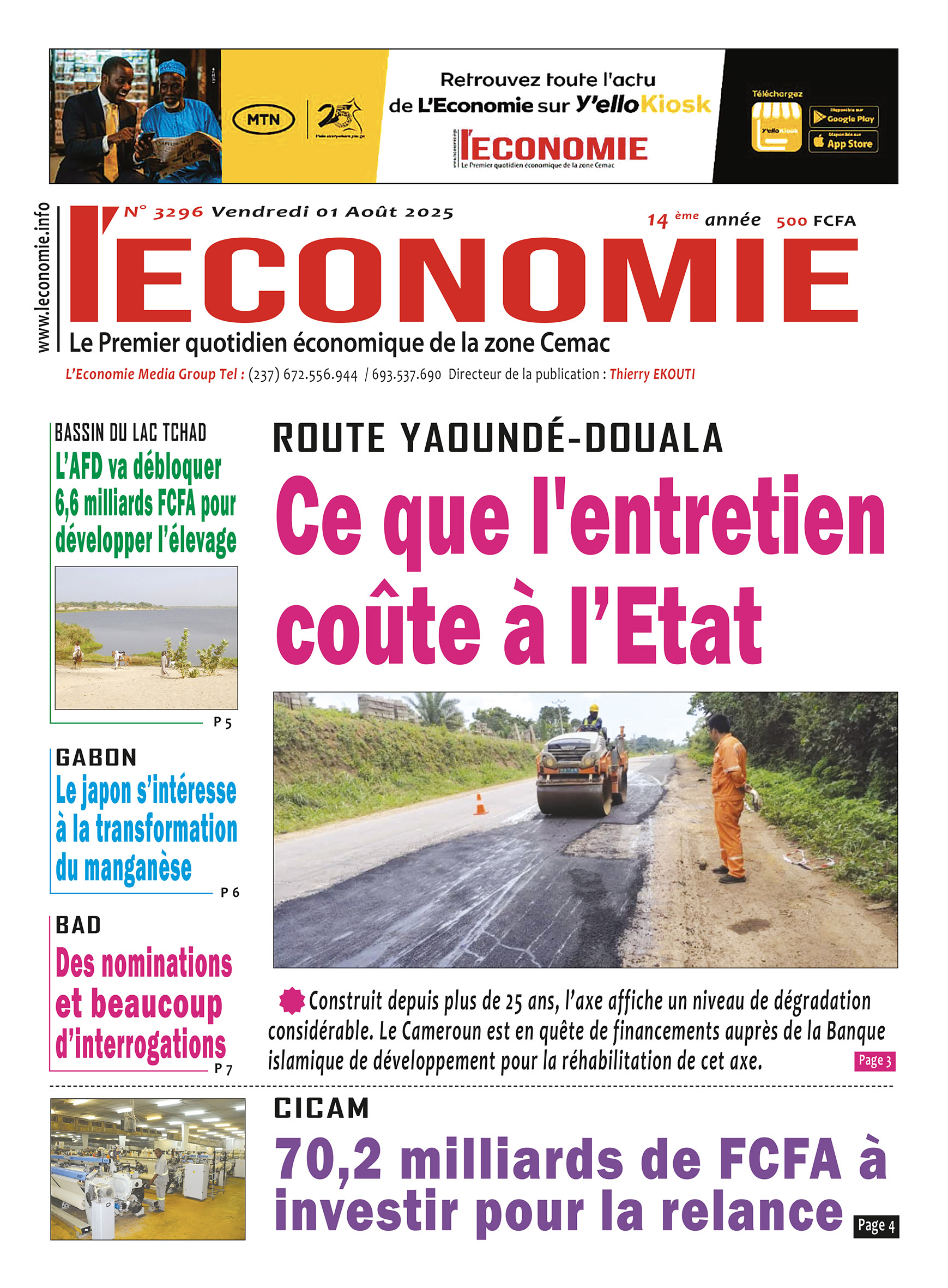 Une du journal L'ECONOMIE N°3296 