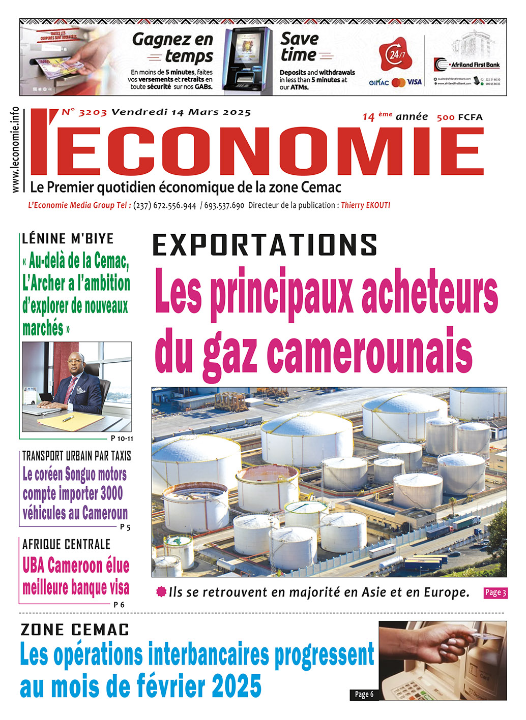 Une du journal L'ECONOMIE N°3203