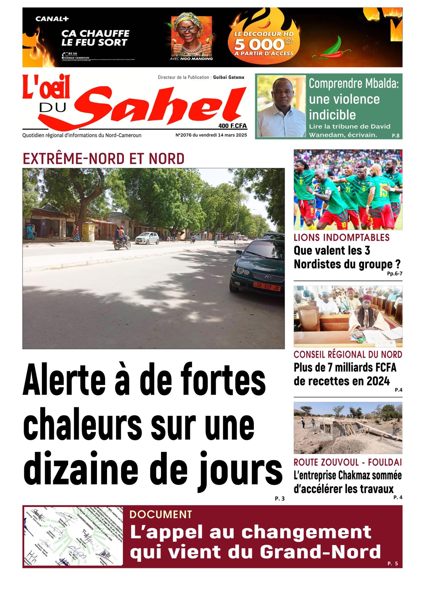 Une du journal L’ŒIL DU SAHEL N°2076