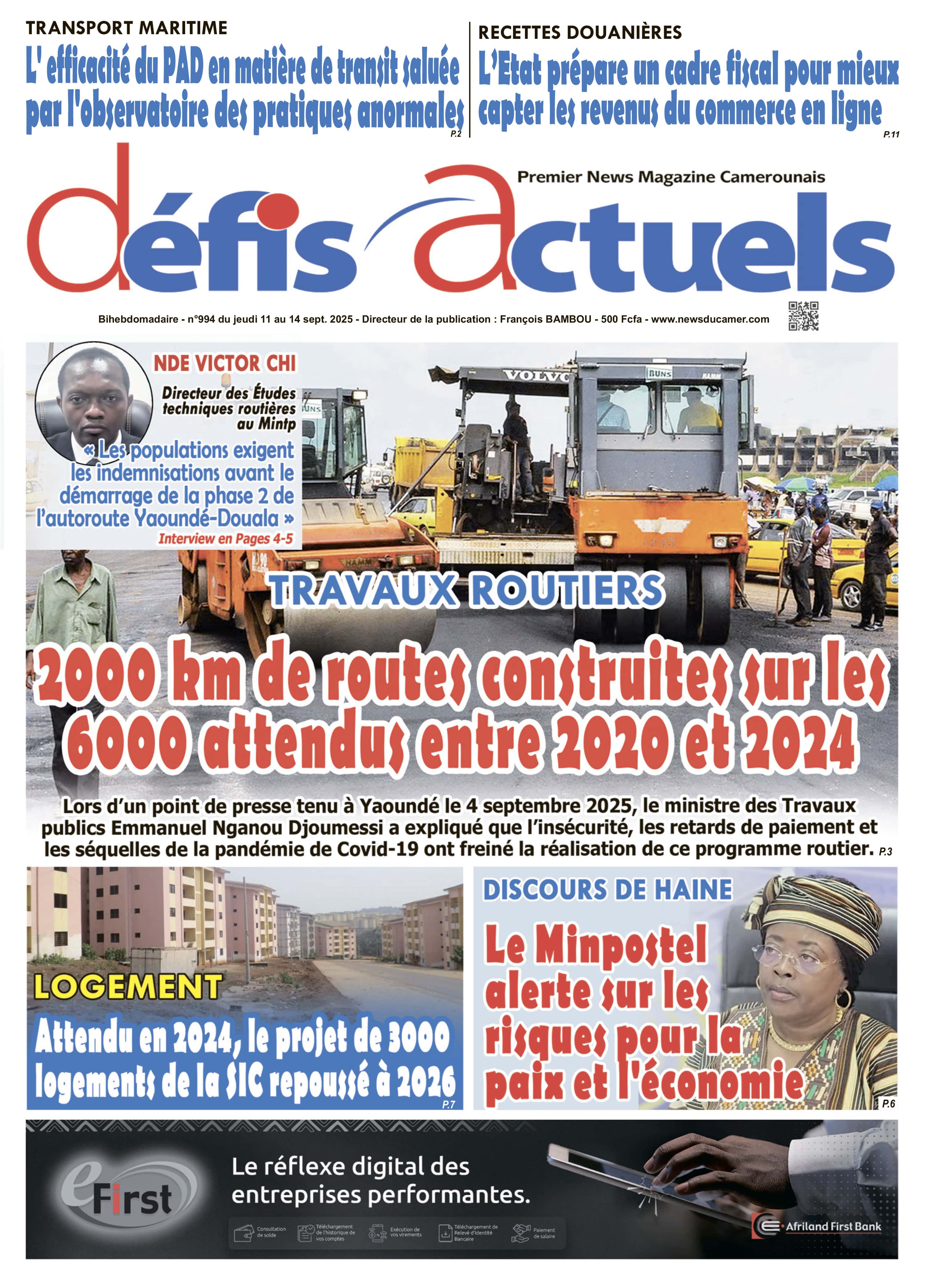 Une du journal DEFIS ACTUELS N°994