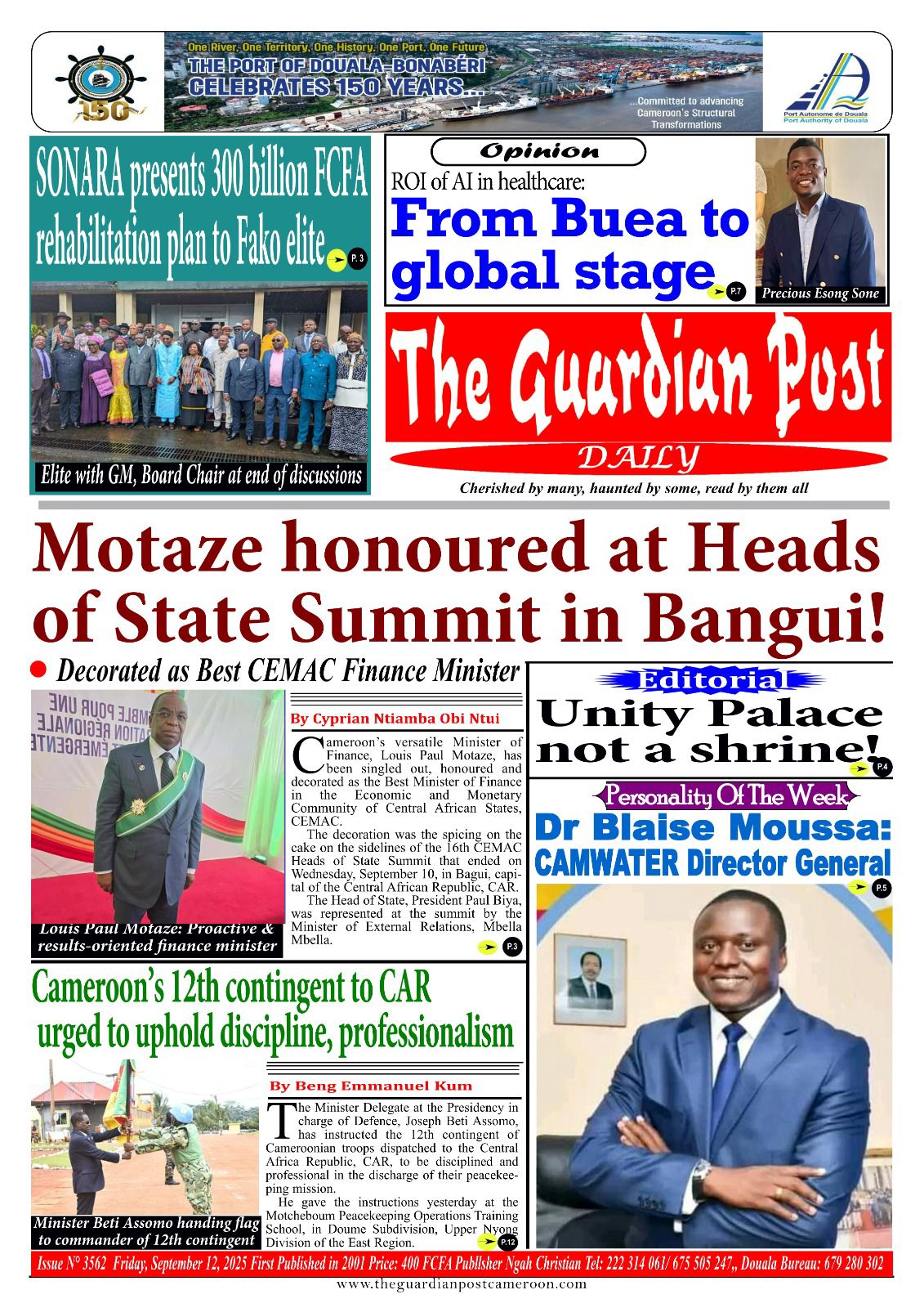 Une du journal THE GUARDIAN POST N°3562