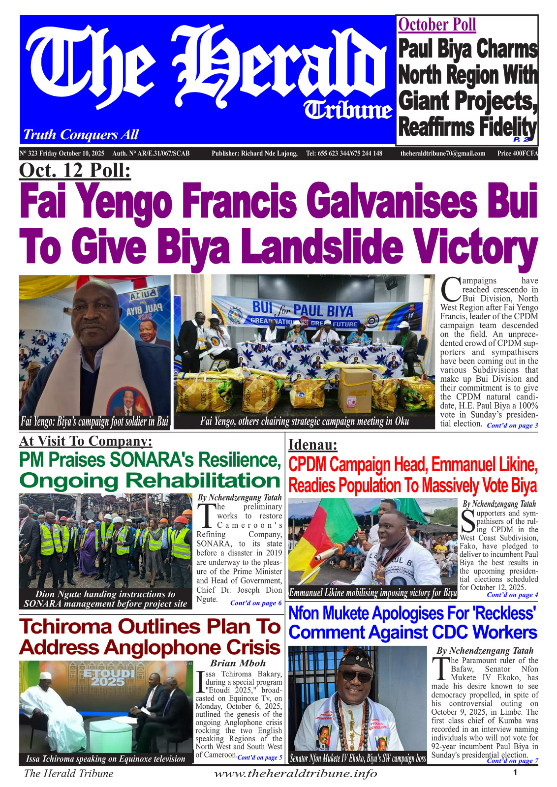 Une du journal The Herald Tribune N°323