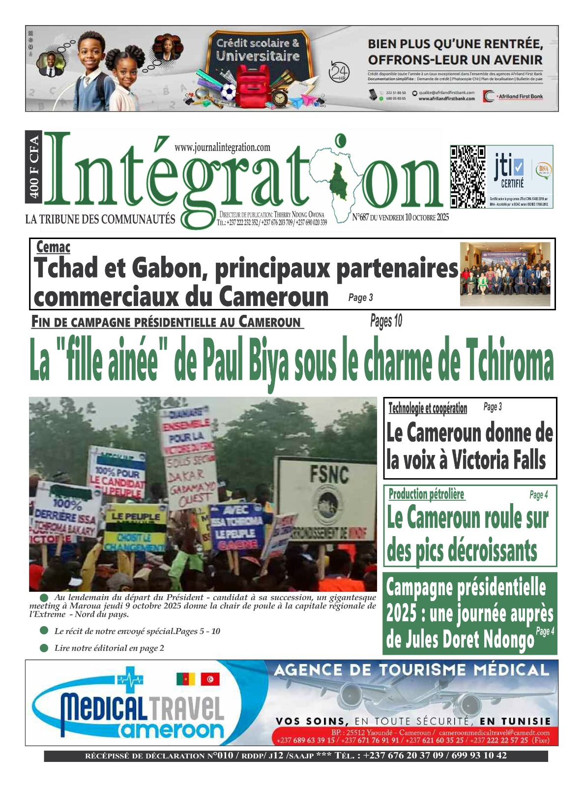 Une du journal INTÉGRATION N°687