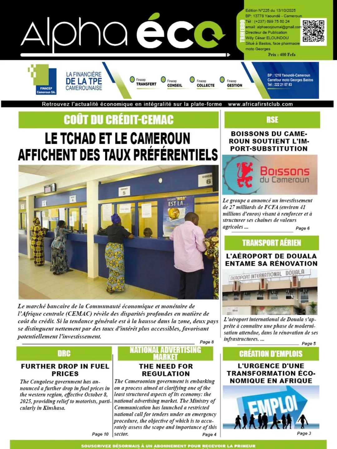 Une du journal ALPHA ECO N°225