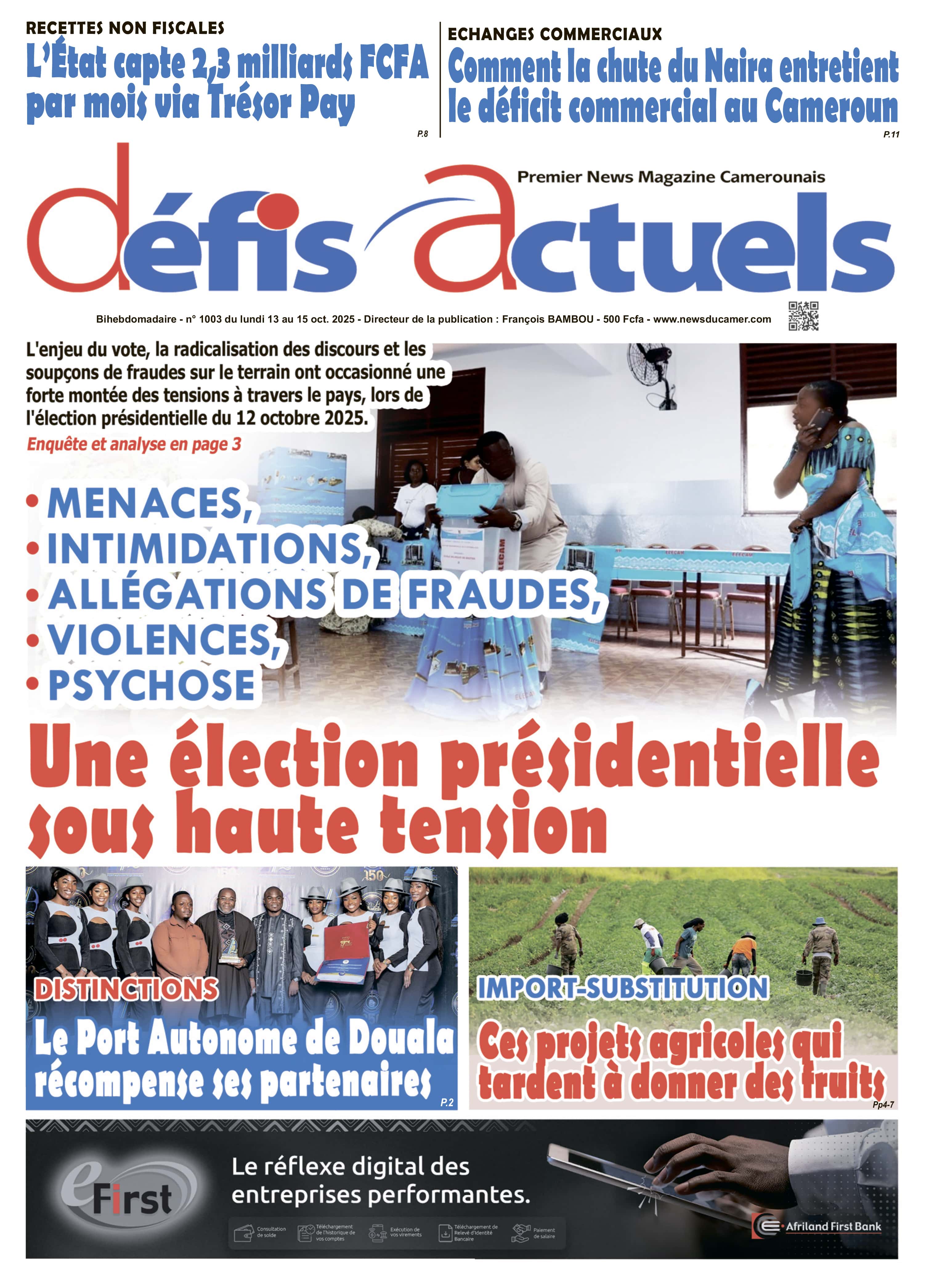 Une du journal DEFIS ACTUELS N°1003