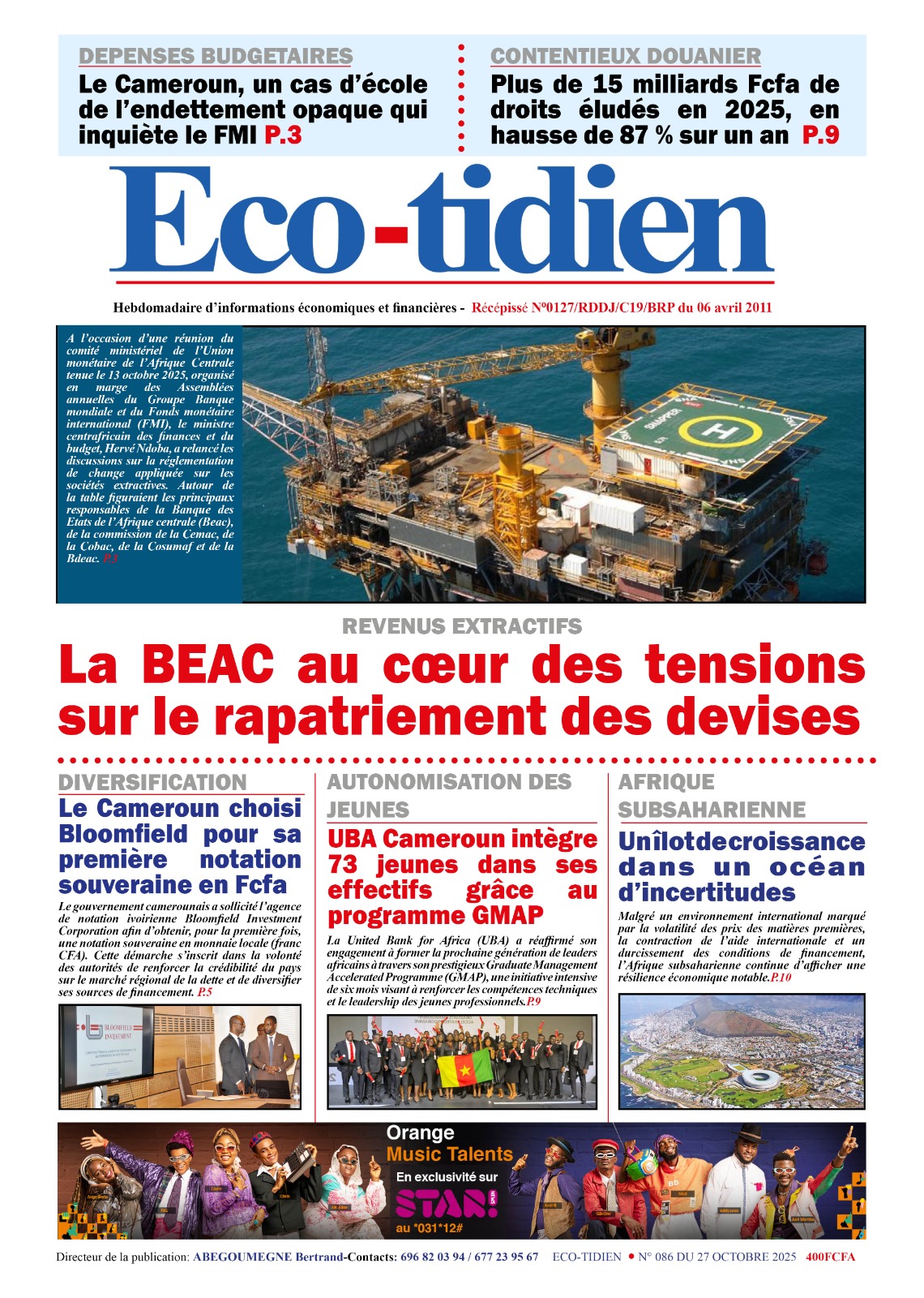 Une du journal ECO-TIDIEN N°086