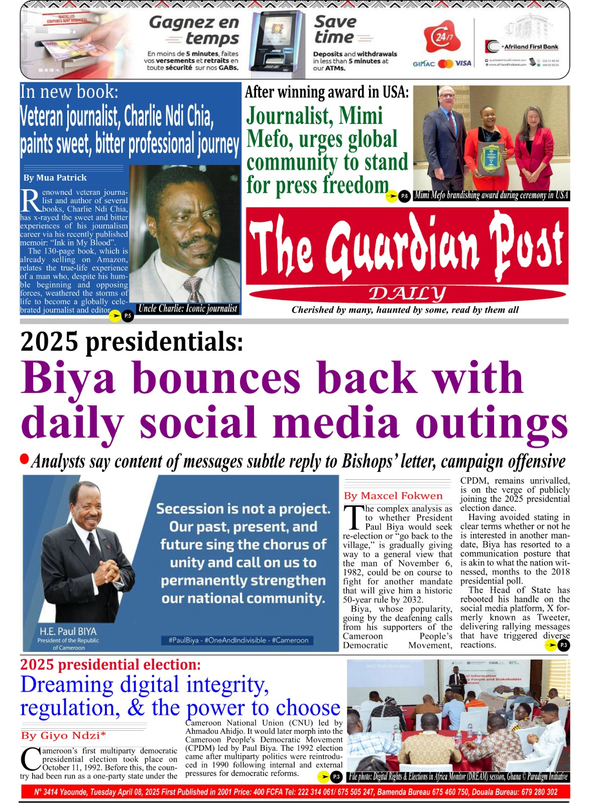 Une du journal THE GUARDIAN POST N°3414