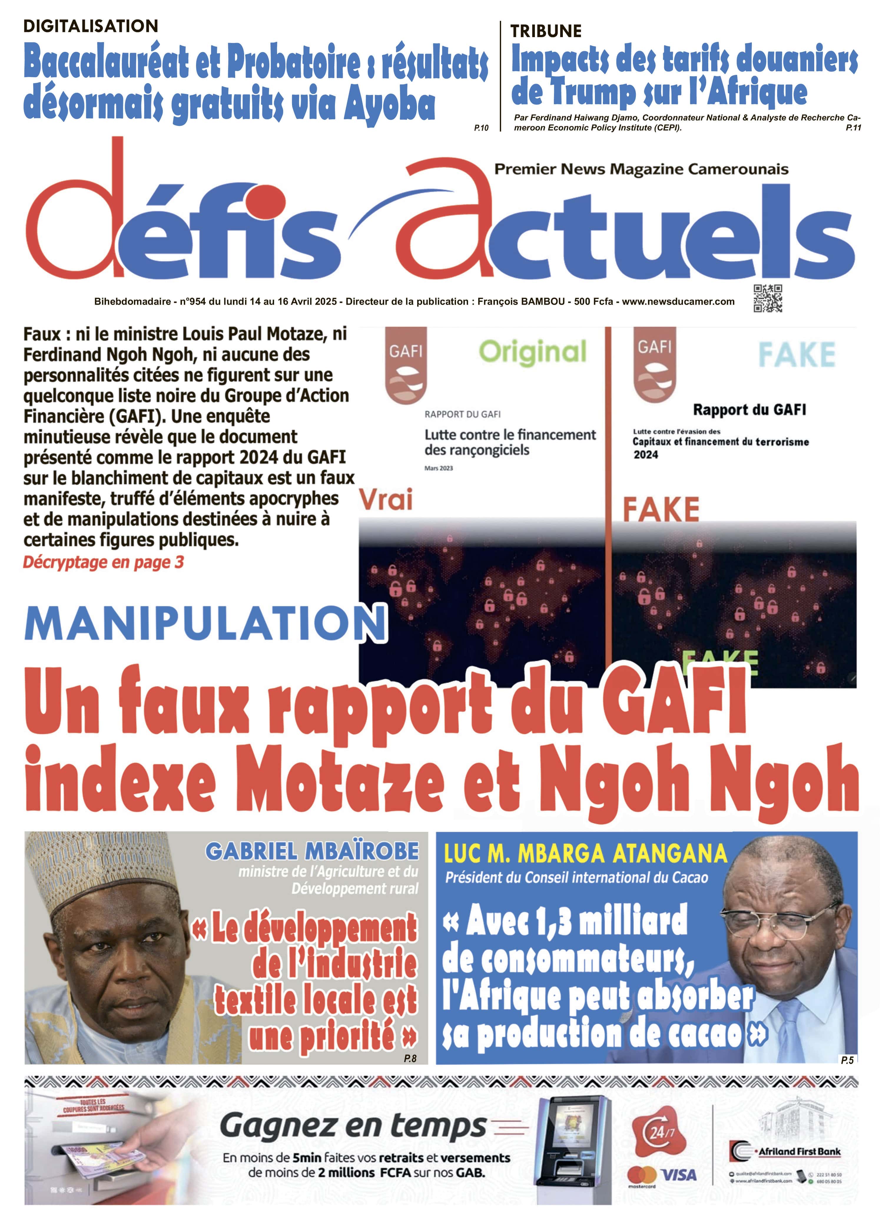 Une du journal DÉFIS ACTUELS N°954