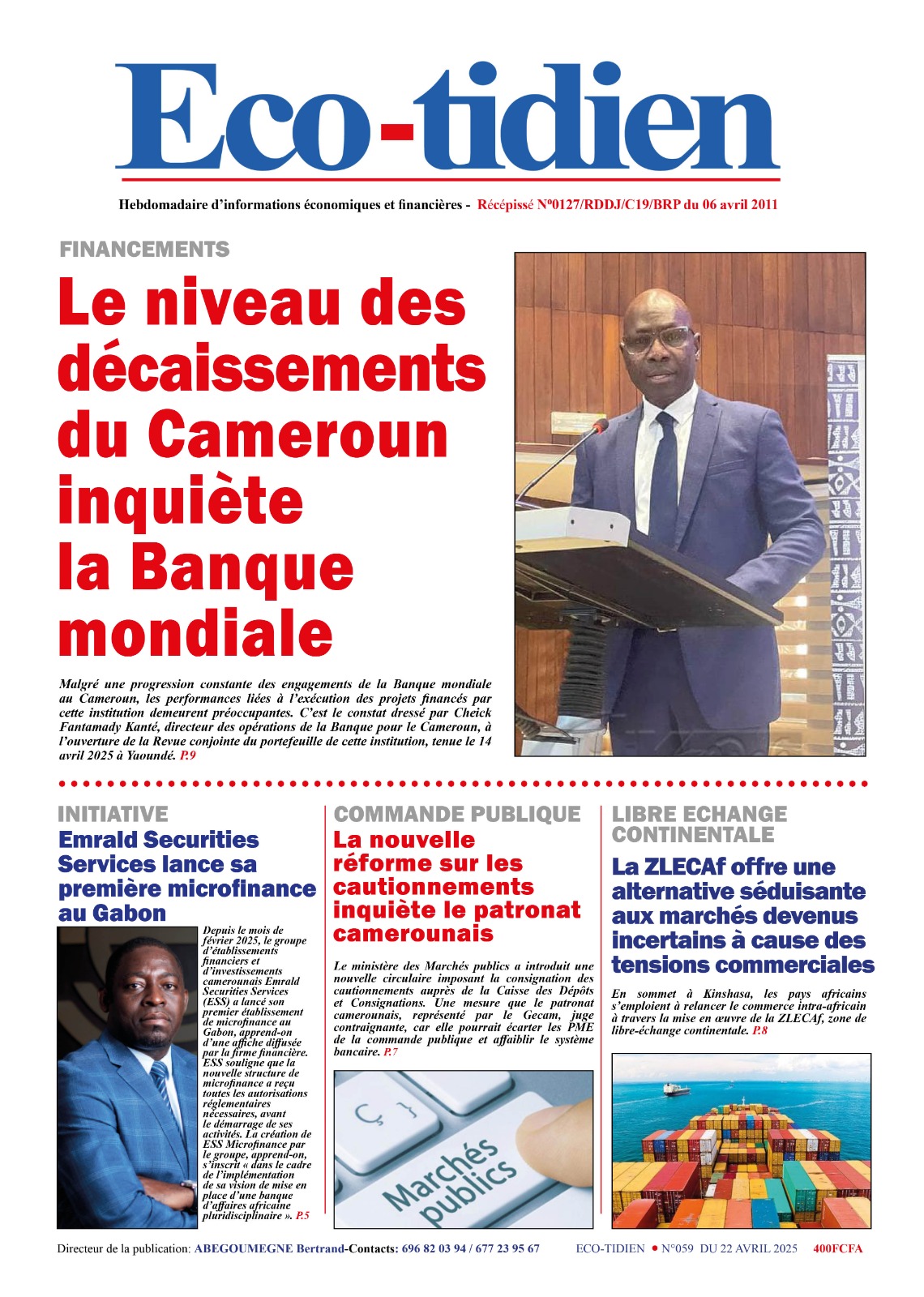 Une du journal ECO-TIDIEN N°059