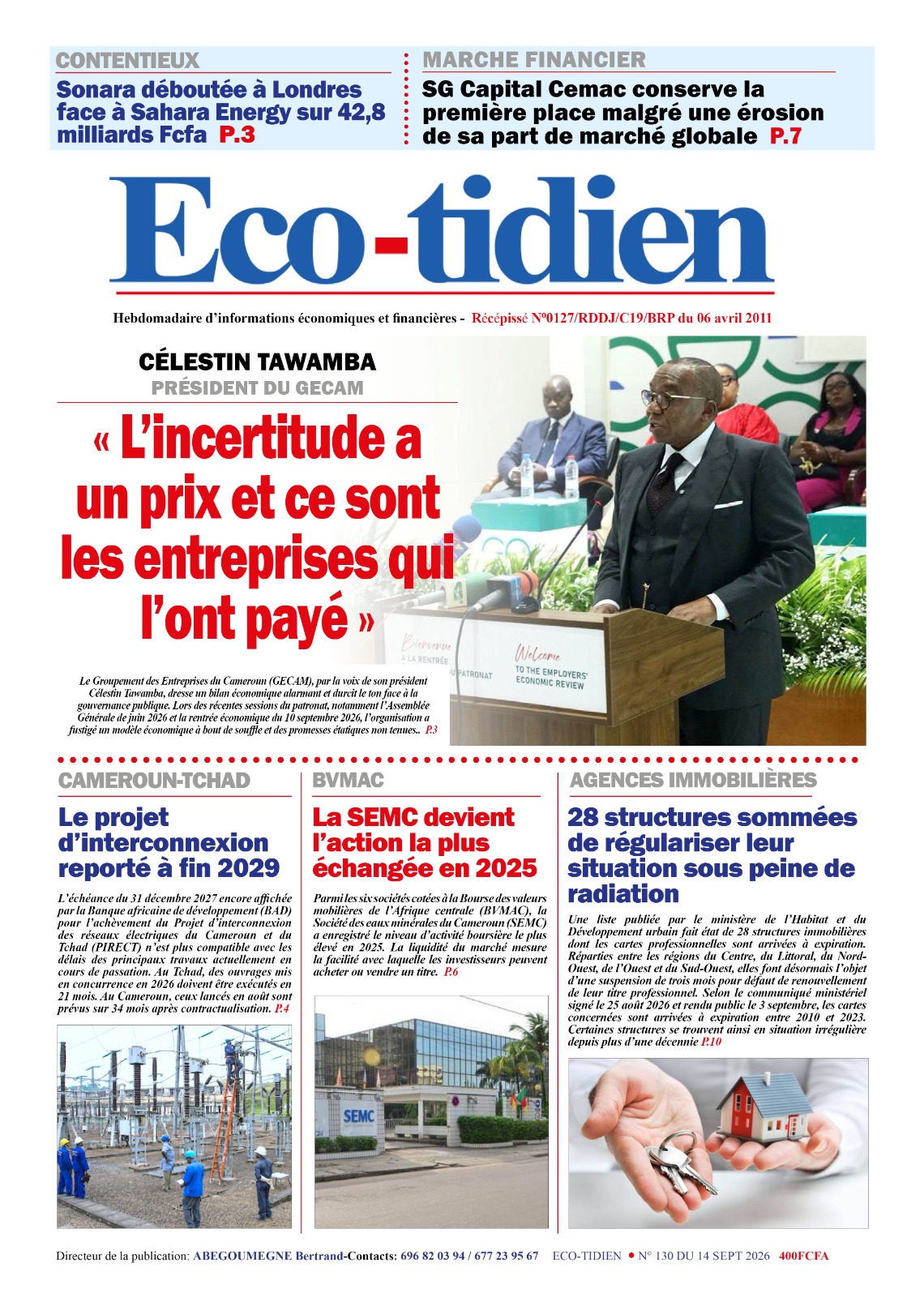 Une du journal ECO-TIDIEN N°130