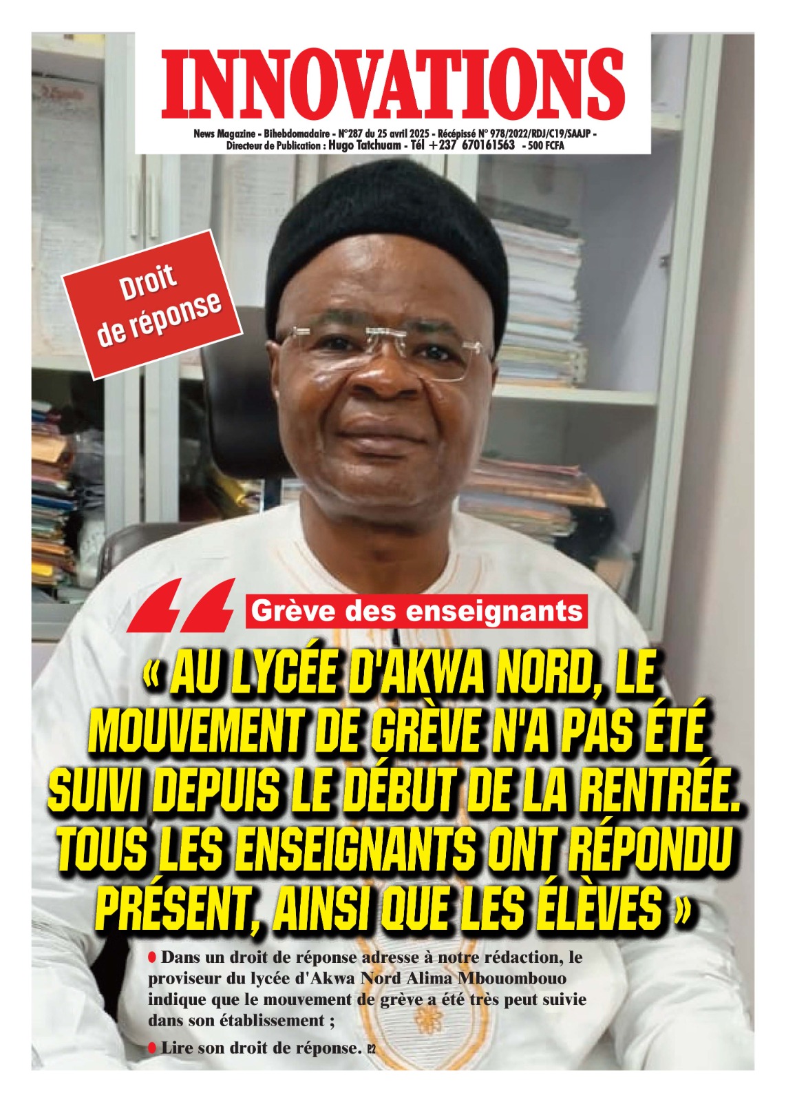 Une du journal INNOVATIONS N°287