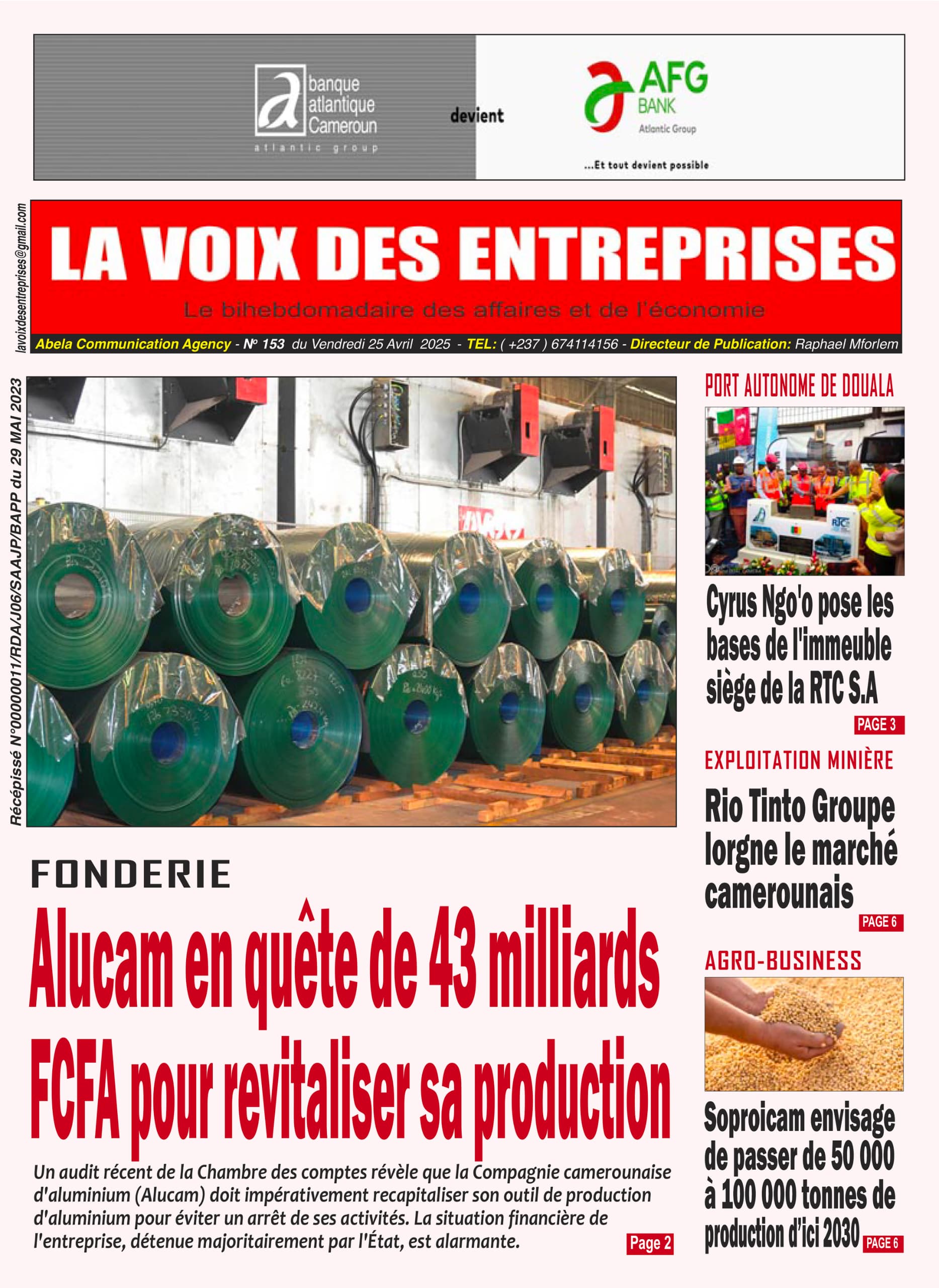 Une du journal LA VOIX DES ENTREPRISES N°153