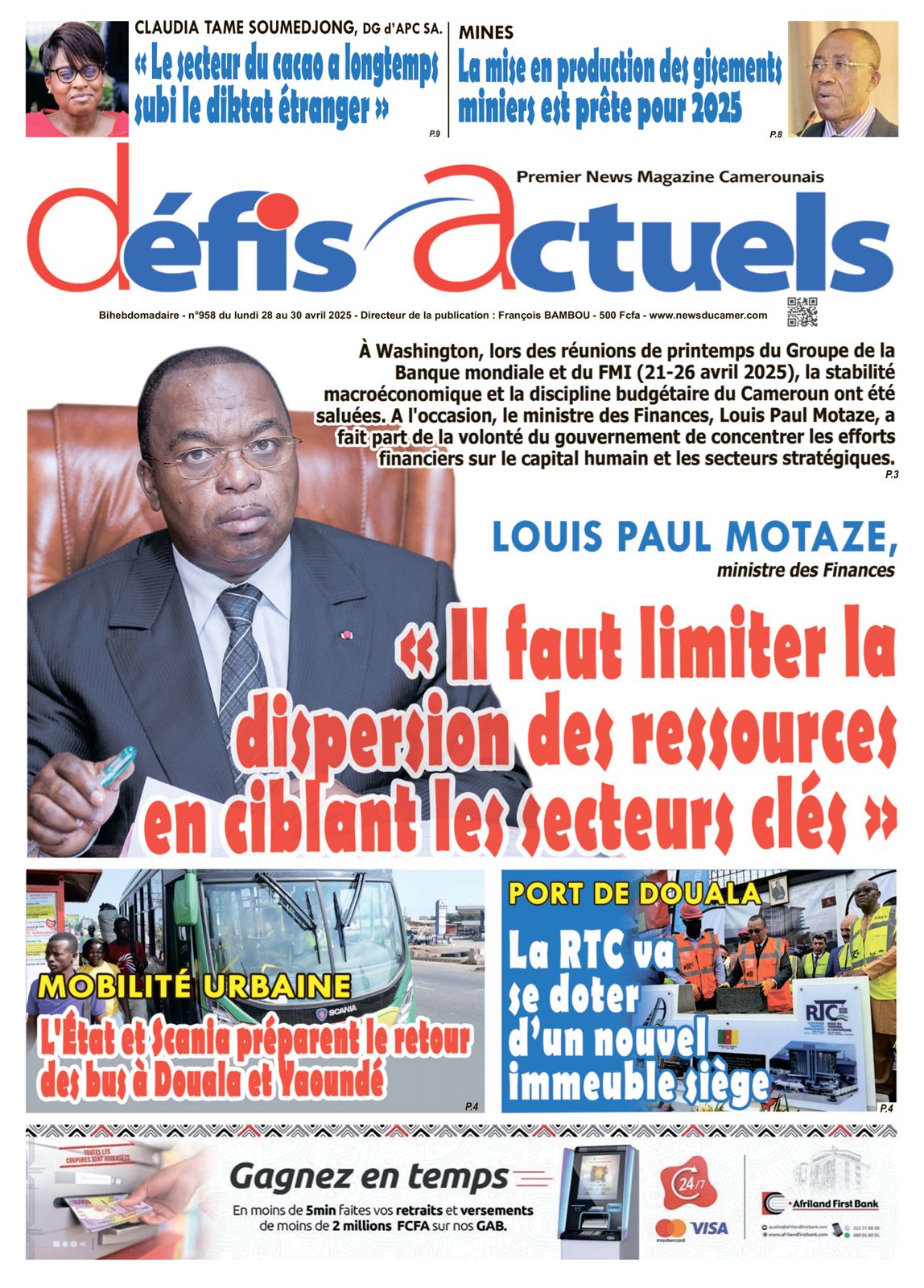 Une du journal DÉFIS ACTUELS N°958